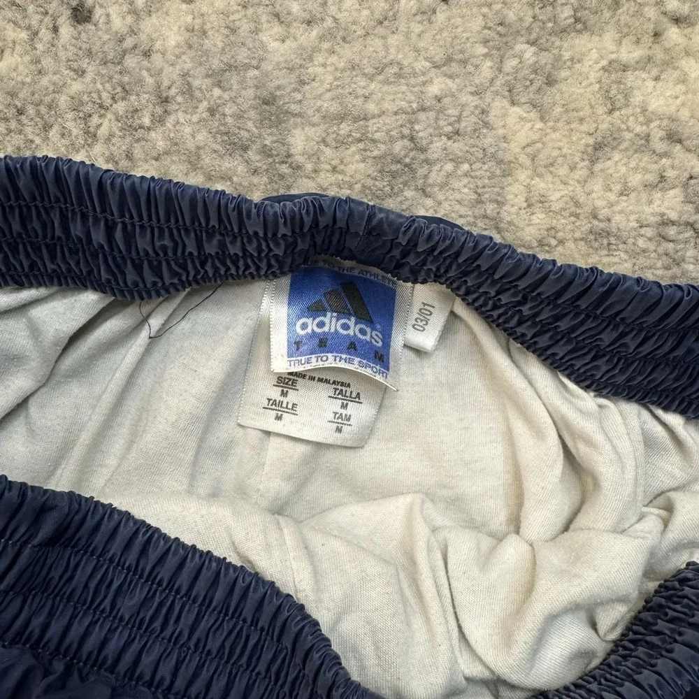 Vintage Y2K Adidas Track Pants Men M Blue Nylon Lined Swooshy Retro 2000s